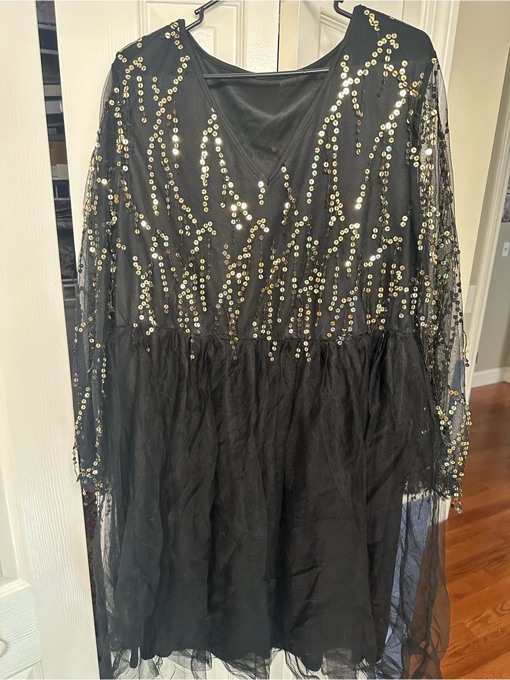 BloomChic Black Dress with Gold Sequin Accents